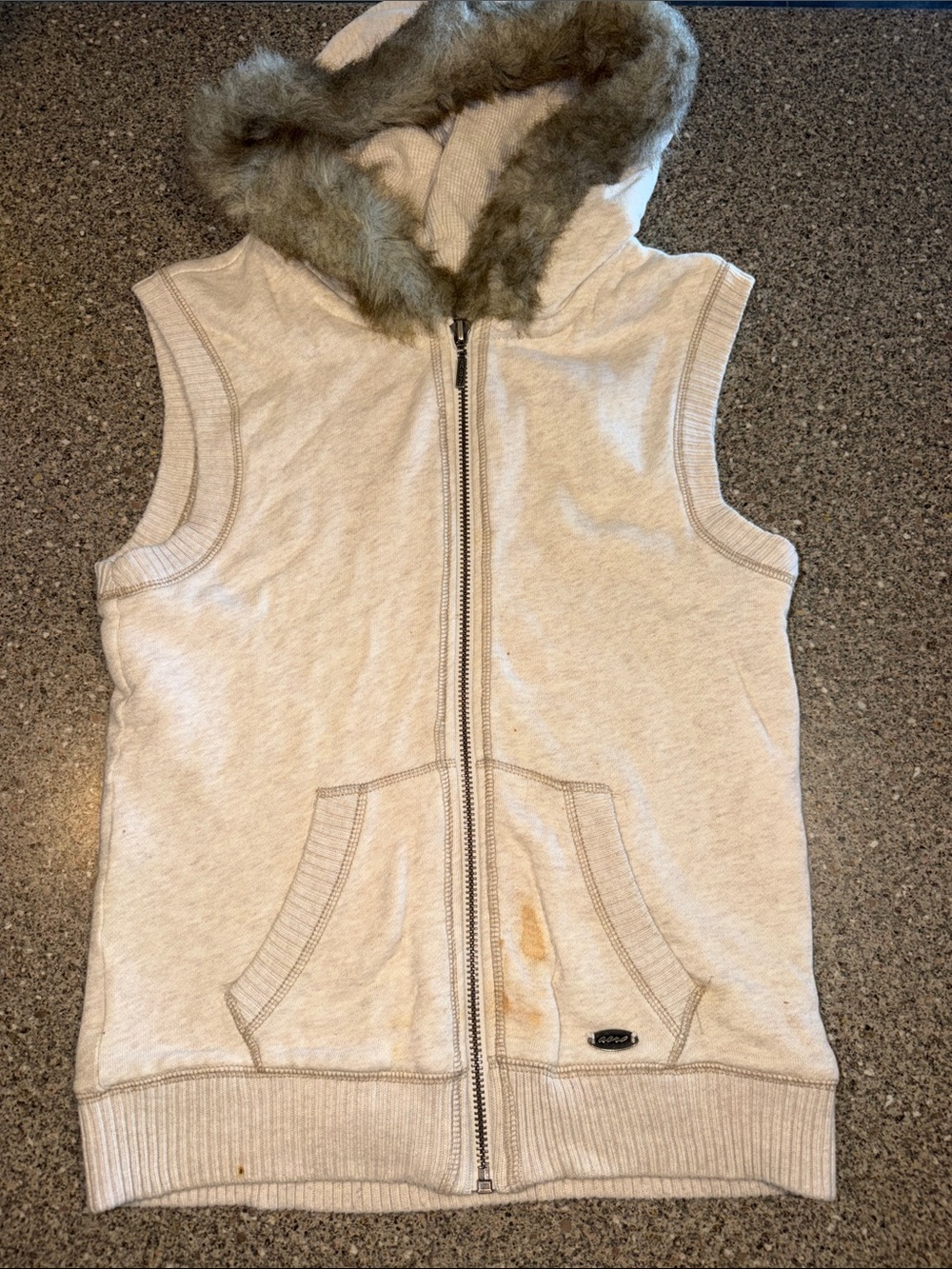 Aeropostale Y2k Style Faux-Fur Hooded Zip Vest